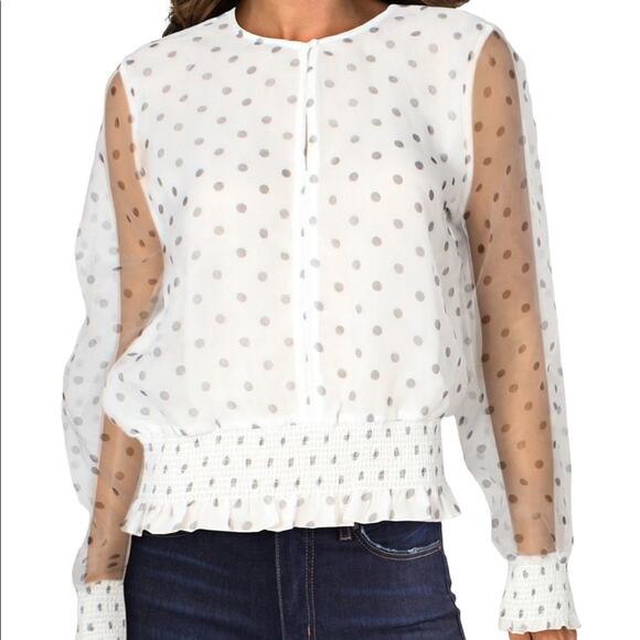 Bar III Polka Dot Snow Globe Sheer Blouson Top - Picture 2 of 7